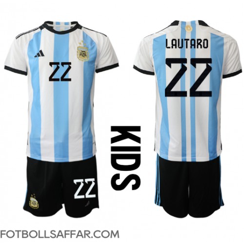 Argentina Lautaro Martinez #22 Hemmadräkt Barn VM 2022 Kortärmad (+ Korta byxor)